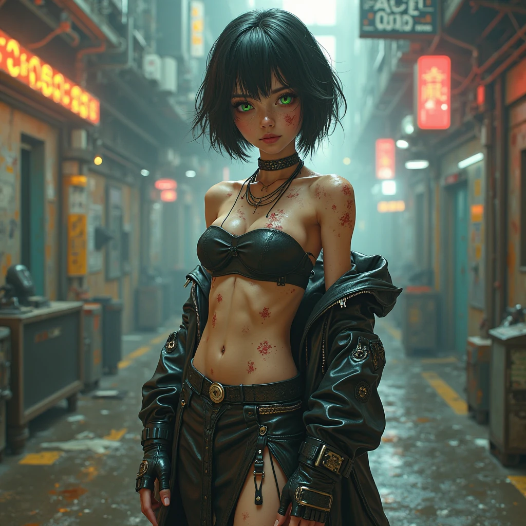 ((Best quality)), ((masterpiece)), (highly detailed:1.3), (nsfw: 3), (nudity: 2.6), (bright eyes), 3D, beautiful (cyberpunk:1.3) hacker woman with punk hair operating a computer terminal, (transparent bottom 2.3), (transparent jacket 2.4), (Portrait photography: 1.5), (girl in transparent lace: 1.9), High resolution, Anatomically correct, Rich colors, indoors, night, city, fine details, heavy neon, 35mm film, natural blur, (Naked), (Transparent: 1.8),