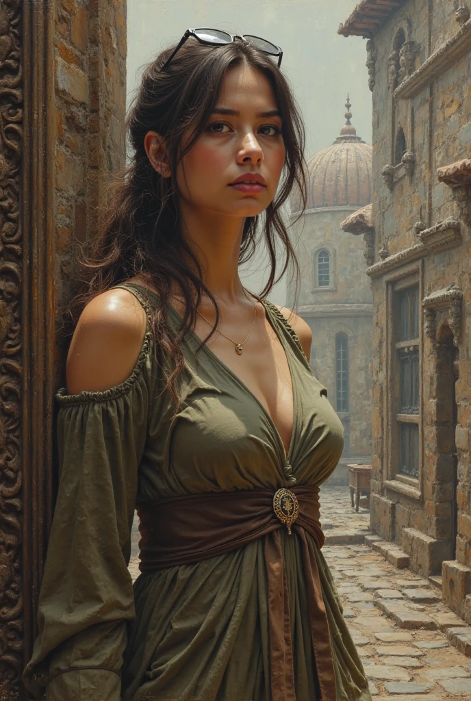 (RAW photo, best quality), (realistic, photo-realistic:1.3),best quality,highly detailed,masterpiece,ultra-detailed,illustration,1girl,upper_body,dynamic angle,world masterpiece theater,messy_long_hair,best quality,extremely detailed CG unity 8k wallpaper,ink,Amazing,cinematic lighting,lens_flare, dunhuang_style