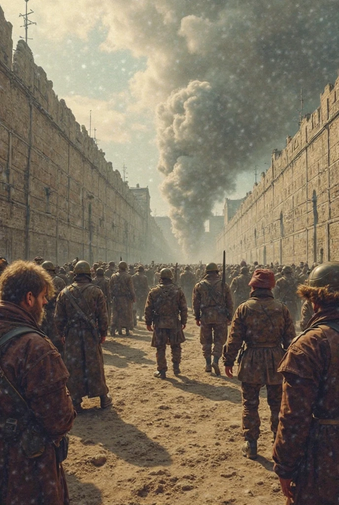 World war 2 ,Panic in the town square, People running, crowd, people killed