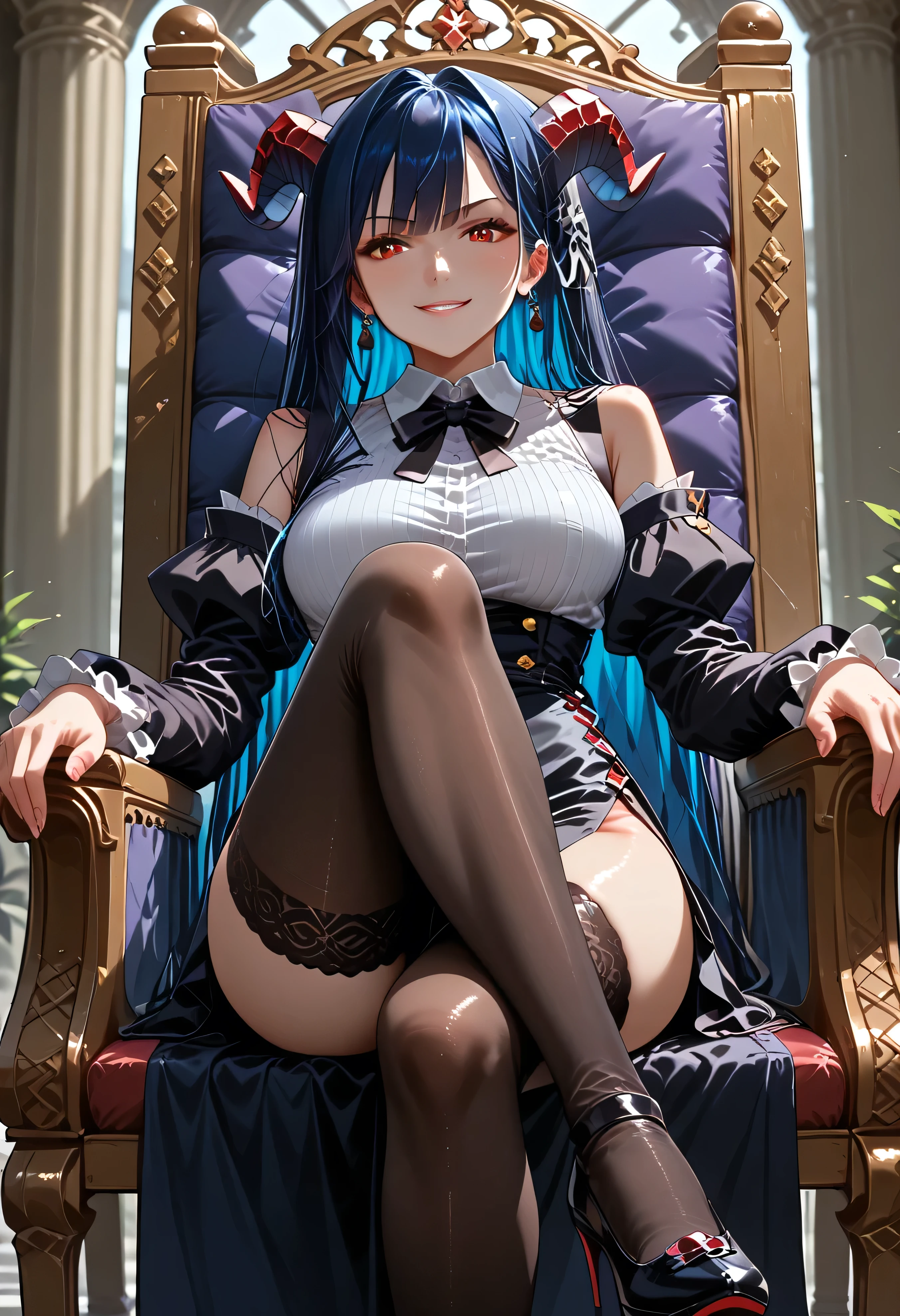 (tmasterpiece, quality, Best quality at best, offcial art, Beautiful and beautiful:1.2)Long blue hair，Refined face，Be red in the face，blackstockings，rabbit dress up，rabbitears，Sexy expressions，large tities，squishing，Review