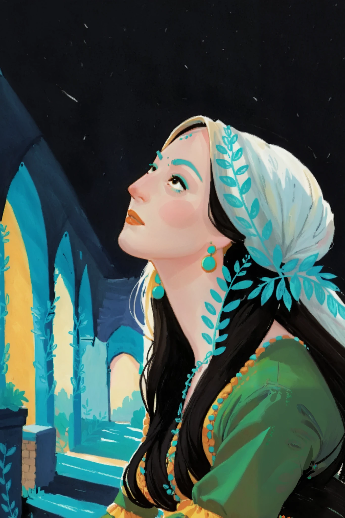 score_9, score_8_up, score_7_up, score_6_up, score_5_up, score_4_up, 1_woman, perfil, long_hair, wearing a vibrant long peasant medieval dress, detailed clothing, sketches, detailed thick gouache painting, illustration, in gougoupaintleaves style:1.5, hyper_dynamic scene, pov from above, sattan style, XLCOMIC_POS