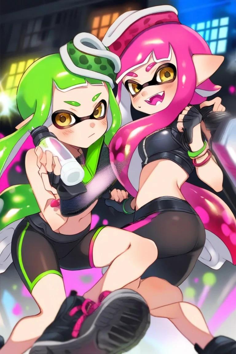 popart,tween kids playing Splatoon pretend,have a lot of ink on their bodies,playing with paint on each other using water-gun or bubble-gun,colorful classroom,panties,very happy,very slutty,smile,beautiful lighting, volumetric lighting, dynamic pose,sharp,