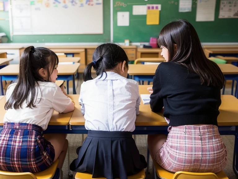 Japanese junior high school girls in a school classroom、They are lined up in a row in their underwear.