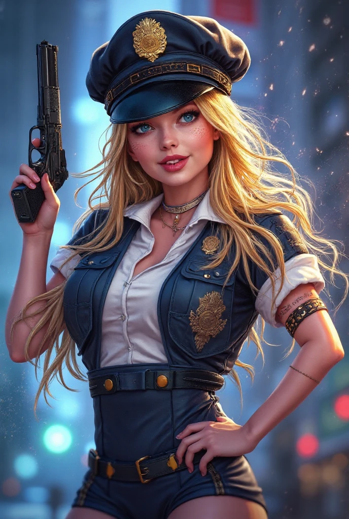 DEN_cassidy_payne,
(posing by a (police car:1.2) (dressed:1.1) in a (police uniform:1.2), (police officer:1.3), police uniform, (police car:1.1), cuffs, (police:1.2), (uniform:1.3), police hat, hair tied back, tied back hair, trousers, top, jacket:1.2),
bokeh, f1.4, 40mm, photorealistic, raw, 8k, textured skin, skin pores, intricate details <lora:epi_noiseoffset2:1>, epiCRealism <lora:ClothingAdjuster3:-1>