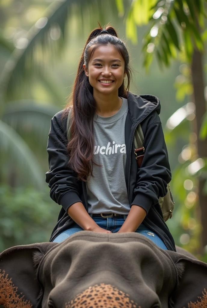 Indigenous 18 years old girl riding a horse, chuckle smile
