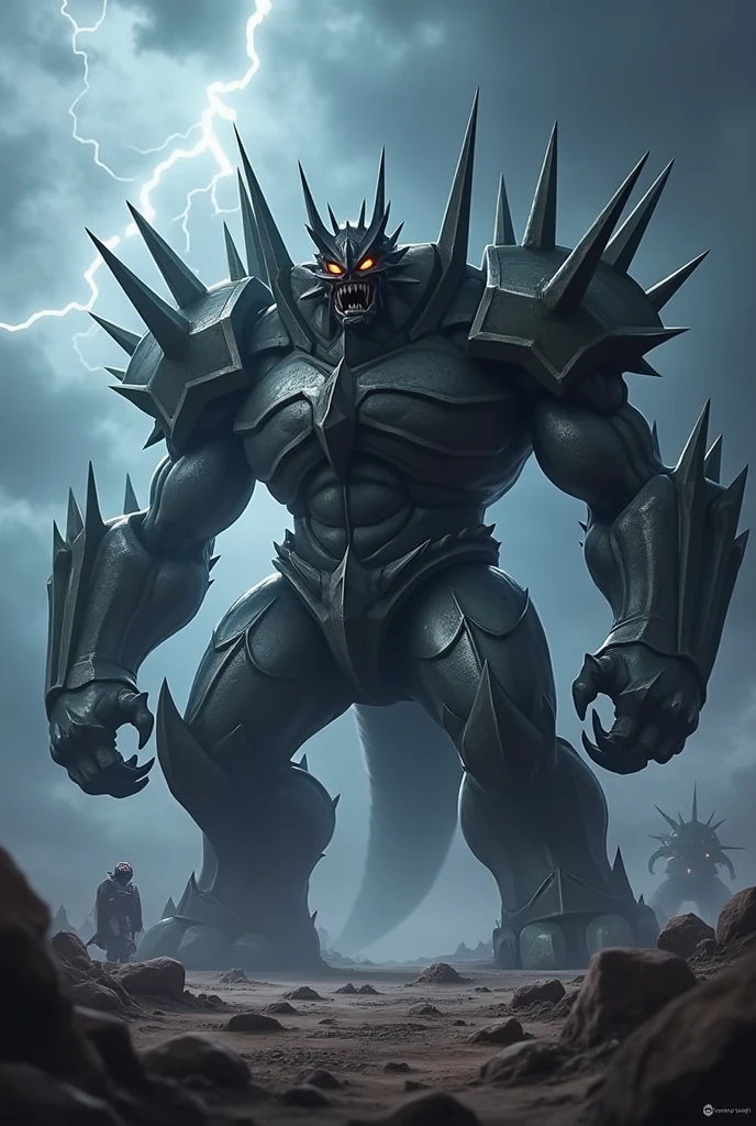 (GIANT mechanical Machamp rampage through a city, crushing buildings beneath their unstoppable metal frames), (official art,
best quality, highly detailed) (terrifying and imposing design,
smoke and flames rising from the destruction in the background, a lone figure)
(high-tech bio-mecha armor, metallic, real texture material) (Machamp, 8K), (gigantic muscles, Gigachad Muscular, big muscle, pecs, triceps, traps, unusually developed muscular body, body full of huge muscles. showing off muscles, pectorales enormes, Exaggeratedly huge muscles.),(Spread wings, It has wings, have big wings, golden wings), (whole body shines like metal, Wearing cyberpunk mecha, emphasizes the muscles, suit fully made of metal, intricate armor, Robotic suit, suit fully made of metal, cyborg), (giant Machamp, Machamp's giant robot, Powered exoskeleton with the same design as Machamp), (Masterpiece, highres) (Detailed head, Detailed Body, Detailed abs, full body), (black color hyper penis, hyper black penis), Fight against humanity.