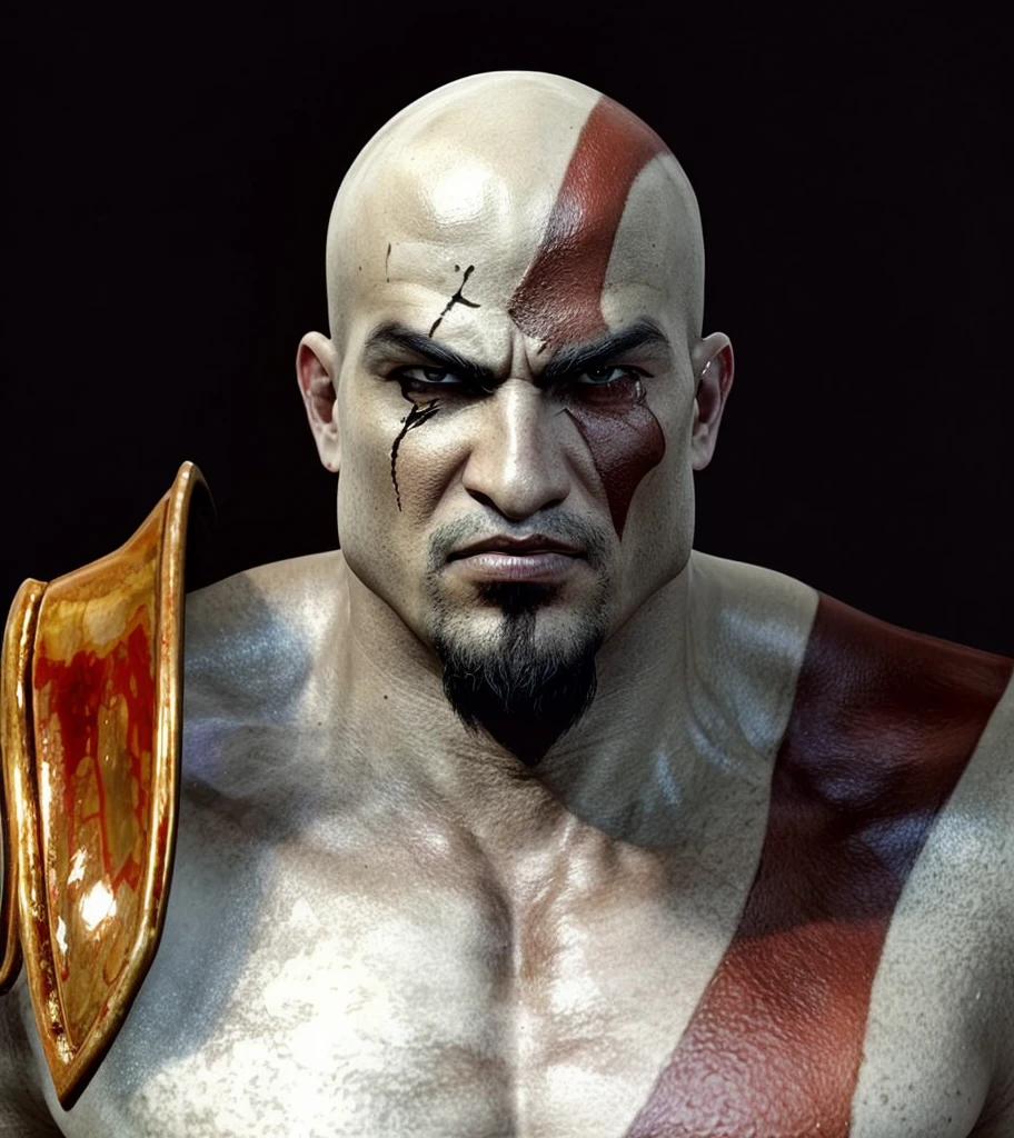 Bearded kratos person dressed in rich Egyptian spaulders, strong man, fierce expression, looking at the viewer, bursting into fury, flexing arms, blades, action shot, running, pharaoh armor, gold, lapiz lazuli, hieroglyphs, boots, desert, pyramids, soft impressionist perfect composition, character portrait, dynamic action shot, intricate, oil on canvas, masterpiece, expert, insanely detailed, 4k resolution, john william waterhouse, charlie bowater, agnes cecile, Mucha, Gabriel Ferrier, composition, beautiful detailed intricate insanely detailed octane render trending on artstation, 8k artistic photography