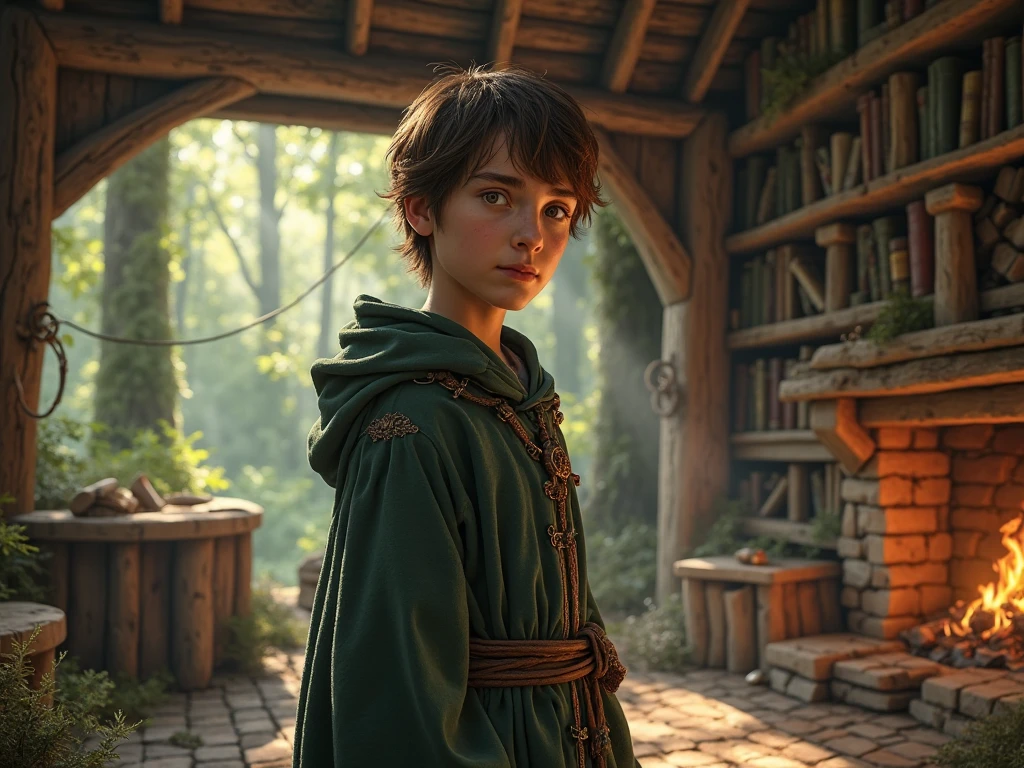 Martin Freeman as Bilbo Baggins or the Hobbit There and Back Again,curly hair, without shoes, barefoot, cinematic, against the backdrop of Mount Erebor Fantasy
