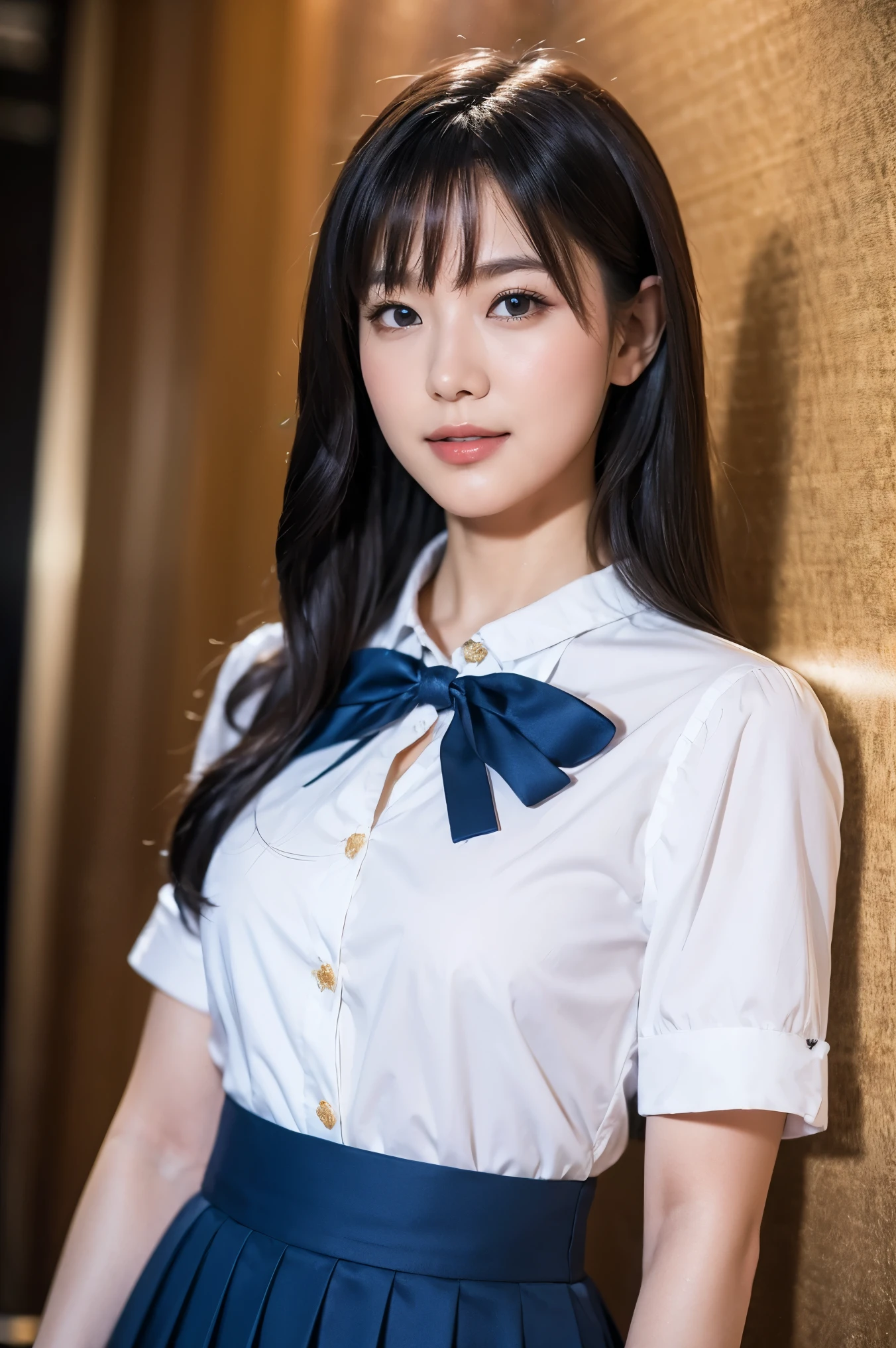 A gorgeous Chinese lady, 13-year-old , sitting in an empty china bullet train at night, wearing a white short-sleeve blouse, plaid tie, and plaid mini-skirt, with a youthful, smooth complexion, symmetrical face,beautiful detailed eyes and lips, long eyelashes, a slender figure, and a friendly, approachable smile. She has short bob hair and a confident, poised demeanor. She's drenched from the heavy rain. The nightsky background is blurred with a Bokeh effect. (best quality,4k,8k,highres,masterpiece:1.2),ultra-detailed,(realistic,photorealistic,photo-realistic:1.37),HDR,UHD,studio lighting,ultra-fine painting,sharp focus,physically-based rendering,extreme detail description,professional,vivid colors,bokeh