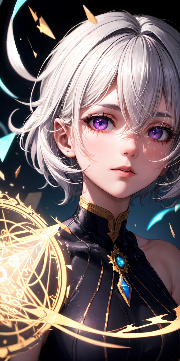 Two worlds in the center of the screen、On the left is the world of women｜yinji｜Purple、Men&#39;s World Right｜Short milky white hair and blue eyes｜Whitish、left_right
