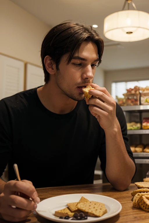 A student located on a bench at his school, eating a healthy meal