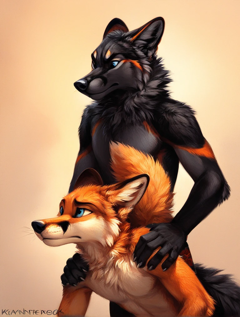 score_9, score_8_up, score_7_up, source_furry, rating_safe, by kenket, anthro, duo, male/male, wolf, black body, blue eyes, fox, orange body, on bellies, legs, disappointment, sad, fullbody portrait, strong, wrestling, pressed tightly together, neon green pawpads, neon green toe fur, laying on top, holding hands, black wolf domination, sad fox
