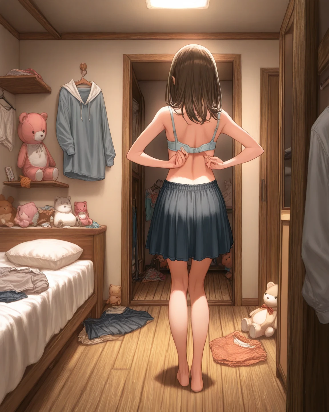 shirai_kuroko, (8k, RAW photos, best quality, masterpiece:1.2), 1 girl, :d, bare shoulders, small tits, , long hair, watch viewer, open mouth, smile, solo, standing, thin, parted bangs, collarbone, micro bikini, gonzo, full body, beautiful long leg, slim body, narrow waist, bare feet, bare arms, bare shoulders, model figures,