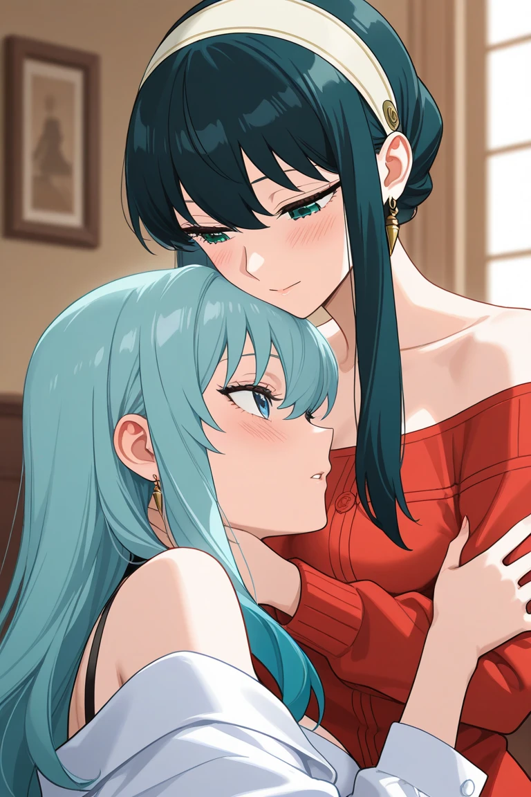(masterpiece、top-quality、hight resolution、Unity 8k Wallpaper、extremely details CG:1), The film describes a scene in which two women are beginning a lesbian sexual act together on a bed in a private room. The young woman, nervous for the first time, is being coached by an experienced lesbian senior. The senior gently touches the young woman's body and gently teaches her lesbianism. The intimate setting, in which they only see each other, accentuates their loving relationship and expresses the young woman's desire for the unknown and pleasure from her senior. nsfw