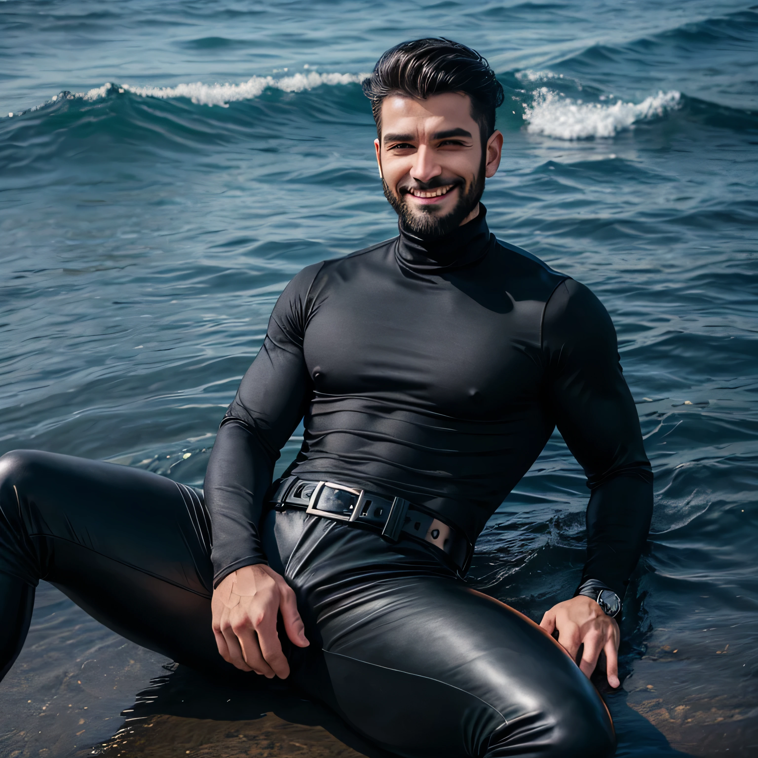 score_9, score_8_up, score_7_up, score_6_up, rating explicit, focus male, full body, low angle, hot man, navel, wearing a light-blue neoprene, wet suit, wet, shiny, abs, triathlon, barefoot, wet hair, crouching, cum, Viscous, Goop