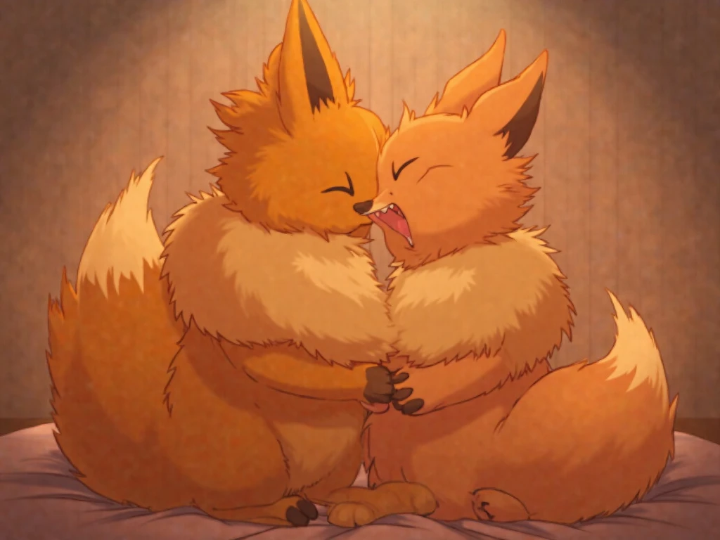 indoor, bedroom,  (chibi)
((fennekin fire)), [[rot_body, red fox_tail]],fox, (((quadruped, feral, canid, canine))), hind_limbs, (pink_pawpads:1.2), (animal_legs, animal_hand:1.2)
solo, looking_at_viewer
spread_legs, on_back
best_quality, hi_res, masterpiece, absurd_res
Highly_detailed, 4k, high_detail, detailed_background
Erection, penis, knot, cum on self, anus, holding penis, cum in anus