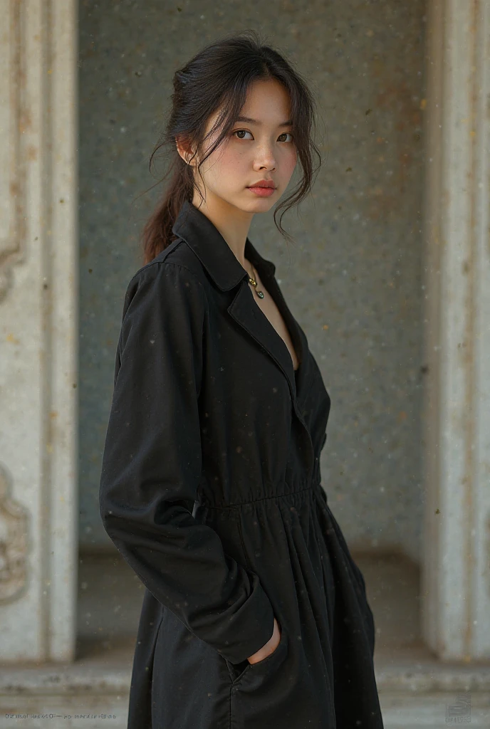 (Black trench coat), (Ultra-high resolution), (masterpiece), (Attention to detail), (high quality), (最high quality),  One Girl , background, Classic Movies, Film Noir, Dramatic, Suspense, Black and White, Retro, Moody, tobacco, illumination, shadow, silhouette, mysterious, cool, Dramatic, depth, Shades