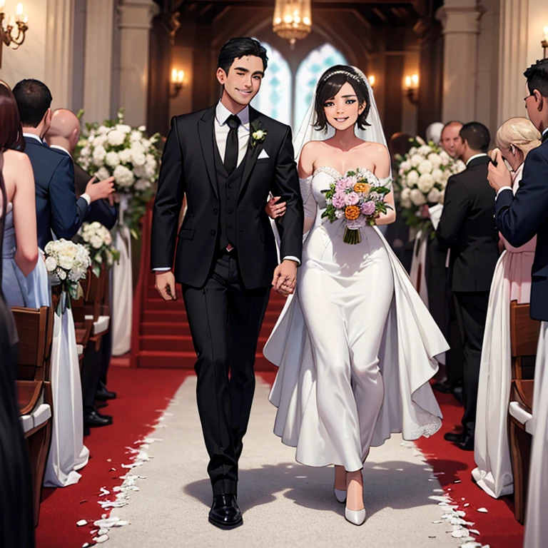 wedding ceremony, (beautiful,joyful) setting, (romantic,emotional) atmosphere, (bright,airy) outdoor venue, (lush,green) garden, (colorful,blooming) flowers, (elegant,detailed) wedding attire, (traditional,classic) wedding customs, (sincere,happy) emotion, (smiling,teary-eyed) guests, (celebratory, festive) mood, (heartwarming,meaningful) vows, (exquisite,delicious) wedding cake, (grand,decorative) wedding arch, (sparkling,elegant) decorations, (photorealistic,clear) capture of beautiful moments, (high-resolution,detailed) close-ups, (professional,artistic) wedding photography, (vibrant,rich) colors, (soft,warm) natural lighting, (intimate,tender) moments between the couple, (excited,celebrating) dancing, (melodious,uplifting) wedding music, (unforgettable,memorable) memories, (dreamy,romantic) atmosphere, (blessed,happy) newlyweds, (blissful,joyous) celebration
