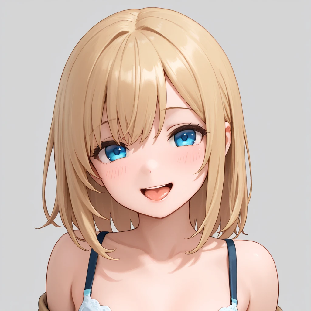 Blonde hair, short mash hair, turquoise eyes,A girl with impressive blonde hair、hair ornaments、short bob、hot pants、smile、dynamic pose, Pink bondage suit, mocking smile