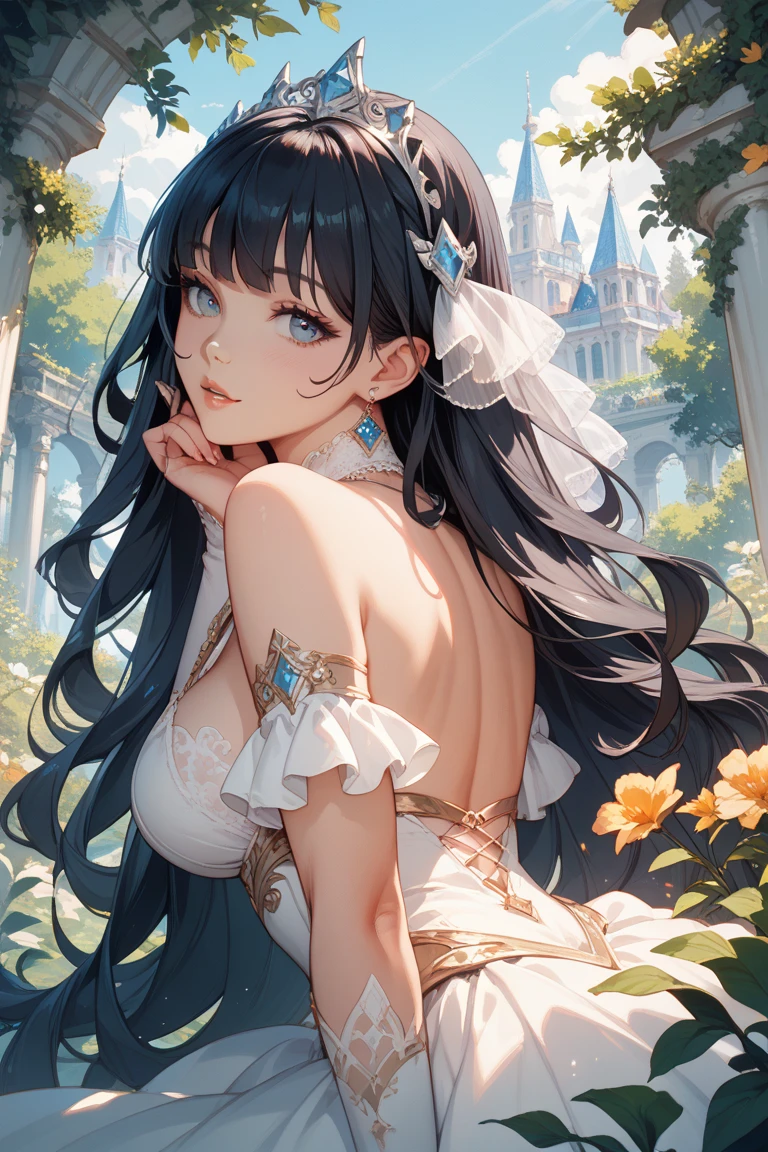 Model shooting style, (extremely detailed CG Unity 8k wallpaper), half-shot body photo of the most beautiful artwork in the world, stunning beautiful photo realistic available, super realistic super detailed photo, a beautiful girl as a female dancer,complex dress, banquet, crowd, [slight smile],(Chateau de Versailles, Pisa Baptistery Of St. John background, Flowers,navel,crowd),(princess eyes, shining pupils),detailed symmetrical beautiful hazel eyes, detailed gorgeous face, highly detailed, Vibrant, professional majestic oil painting by Ed Blinkey, Atey Ghailan, Studio Ghibli, Jeremy Mann, Greg Manchess, Antonio Moro, ArtStation Trends, CGSociety Trends, Complex, High Detail, Sharp Focus, Dramatic, Realistic Painting Art, by Midjourney and Greg Written by Rutkowski