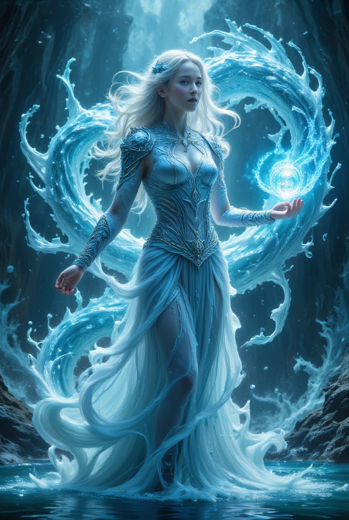 (((1girll))),Imperial water,A magician,(Loose dress:1.5),(Perfect facial features:1.4),(Blue silk robe),(Mysterious magic formations:1.2),Blue glow,(Frost wings),Powerful ice magic,Icicles,Towering over the landscape,Blue light cold light,Ice storms,Wind,Flying snow ice and snow,Amazing results,,best qualityer,tmasterpiece,超高分辨率,finely detailled,Complicated details,8K分辨率,8KUCG wallpaper,hdr,water blue,Magic Array,Cinematic lighting effects,lightand shade contrast,Ray traching、NVIDIA RTX