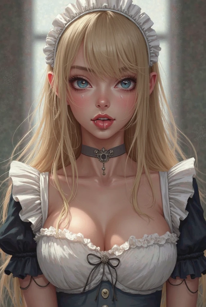 Young maid of one of the nobles、((((blonde  hair))))、((Viewer's Perspective))、(((Monotone Maid Clothes)))Normal breasts、sweat-wet skin、on the beds、Wide legs open、((Brothels))、(((Pink lighting)))