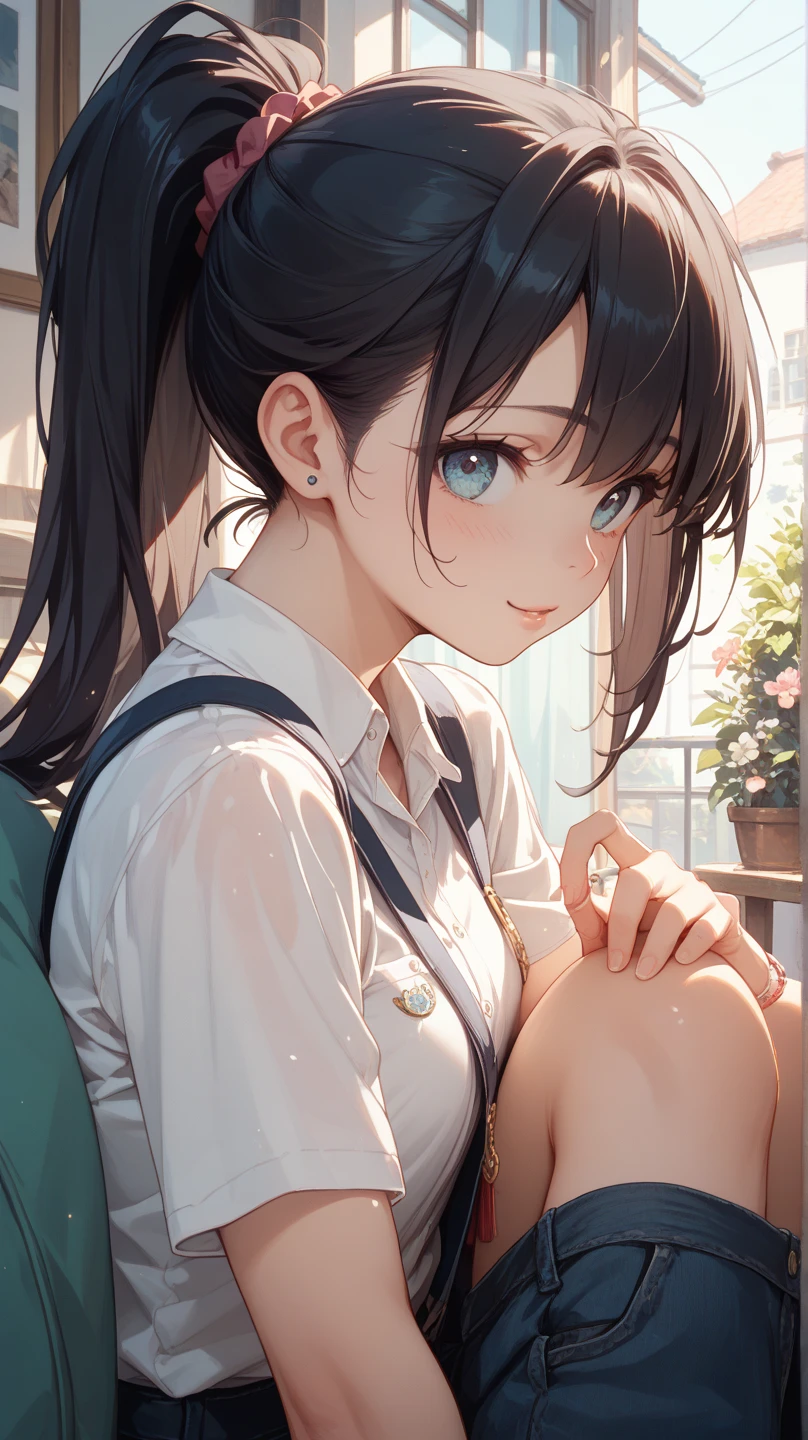 Highest quality, Super Resolution, 8K, (Delicate expression), beautiful girl, too young girl, Chibichara, Cute face, Shiny brown hair in a ponytail, Perfect human body, She is completely naked, (Small breasts), Small breasts, The nipples and areola are pale pink, Embarrassing, Looking up, Showing off her pussy and asshole, I want you to lick my pussy, I want you to touch my pussy, Excited and wet pussy, Spread your legs wide, You can take off your school uniform, Immoral Eros, Bedroom, Makes men crazy, Immature female body, Dynamic Angle,