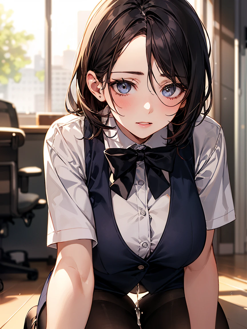 Highest quality、masterpiece、nsfw, (Short Hair, Black Hair, Forehead), (Grey Eyes:1.1), , From above、Looking up、Glare、tears、drool、((cum on face:1.2, cum on hair:1.4、 cum on skirt:1.3)), ,Small breasts、
break skirt, shirt, Black Skirt, formal, suit, Pencil Skirt, office lady, business suit,
break looking at viewer, (Upper Body:1.5), whole body, (Cowboy Shot:1.5),
break indoors, office,
break (masterpiece:1.2), Highest quality, High resolution, 8k wallpaper, (figure:0.8), (Beautiful attention to detail:1.6), Highly detailed face, Perfect lighting, Highly detailed CG, (Perfect hands, Perfect Anatomy),
