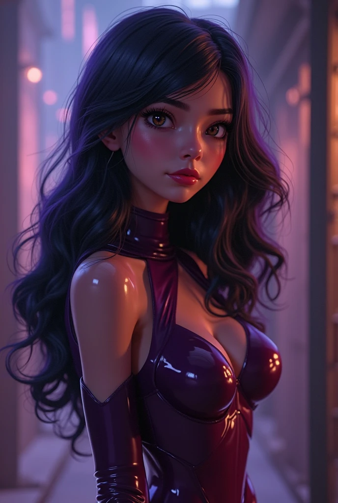 Masterpiece, beautiful art, professional artist, 8k, very detailed face, very detailed hair, very detailed clothes, 1 girl, solo, ((long straight blue hair)), (hazel_eyes), ((cat ears)), beautiful_face, long_eyelashes, natural_eyebrows, ((pink latex suit)), standing, looking_at_viewer, earrings, ear piercing, large breasts, cleavage, open clothes, pale_skin, flirty smile, juicy lips, posing sexily, sultry eyes