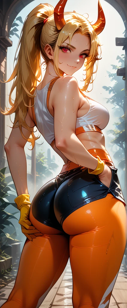 (((hyperrealistic))), (illustration), (((high resolution 32k))), (((32k))), (((extremely detailed))), (best illustration), (cute detailed eyes), (((best quality))), (((hyper detailed))), (artwork), (wallpaper), (((detailed face))), 1 girl, white wavy hair, Korean, heterochromatic eyes, small spots on eyes, loose white shirt, yoga pants, broad shoulders, long legs, tight abdomen, camel crotch, dynamic pose, (((showing the signs of clothing))), (((hyper detailed clothing))), (((highlighted colors))),
