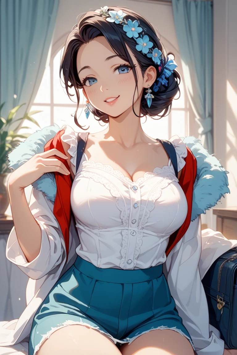 ((Best Quality, 8K, masutepiece :1.3)), 1girl in, Pretty woman with emphasizing slender abs :1.3, (Random hairstyles, huge-breasted :1.2), Casual Outfit :1.2, Indoor, Ultra-detailed face, Detailed eyes, 二重まぶた