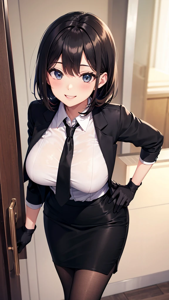 dress shirt tights　Busty beauty　open the thighs　
