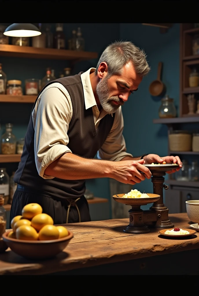 An ultrarealistic photo of an elderly butcher at work, intricate details, cinematic lighting, Masterpiece, lights and shadows in style of edward hopper