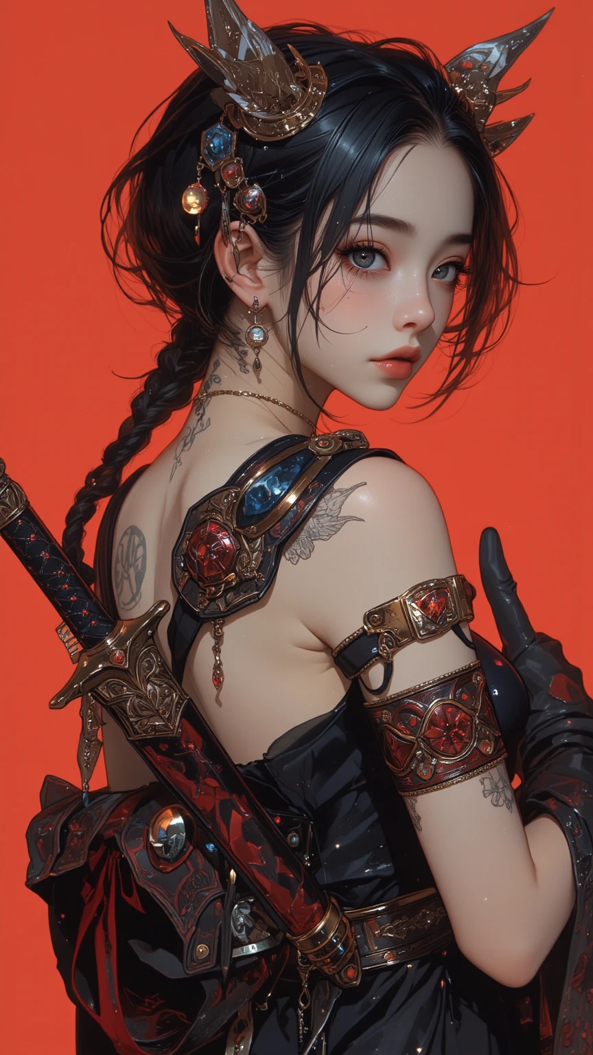A gangster boss on the streets of Japan, A group of gang members stood behind,angry look,Mixed Korean,The background is blurred out,focal,电影灯光,(((tmasterpiece))), ((best qualtiy)), ((Complex and detailed)), ((ultra-realistic realism)), Ridiculous resolution, A MILF, Mature woman, ssee-through, highly detailed, illustratio, 1girll, (huge tit), Thin waist and thick hips,long leges,beatiful detailed eyes, short detailed hair, brunette color hair, a purple eye, (Gangster suit:1.2),Tattooed with,Large flower arms,Full of tattoos,Japanese yakuza,Kamami Yamaguchi,Japanese Yamaguchi-gumi,Japanese yakuza woman,The Underworld,full tattoo,Gangster boss,Lunette de soleil,a skirt,and there is blood on the corners of your mouth,Gang boss,bandage on hands,Bloody violence,Sexy and feminine,(No underwear),pantiess, detailed back ground, perfect eyes, Seductive eye, (nice hand),Detail hands,looking at viewert,From the front,Wear light,(Bloody gangsters),Suit thugs,