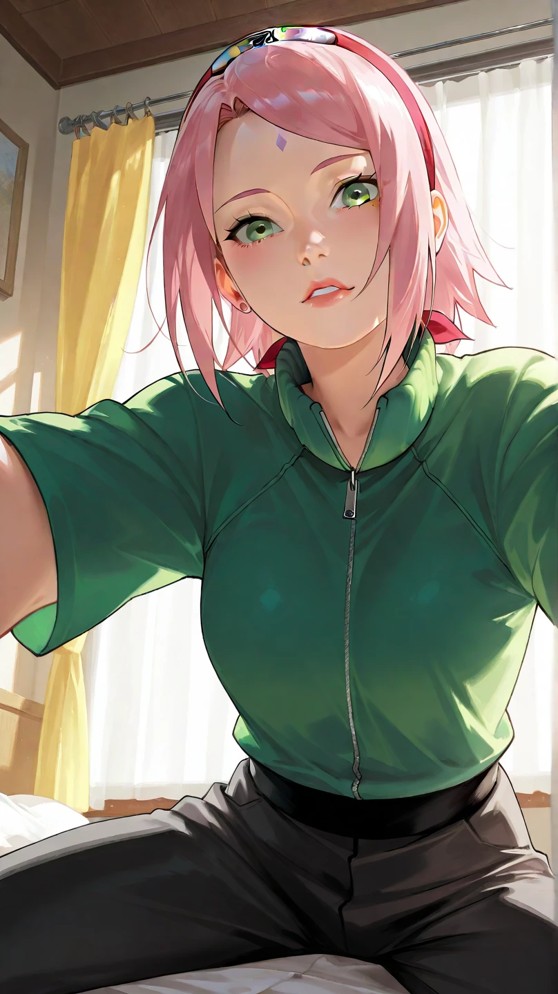 realistic, Beautiful detailed girl, clear and beautiful, Personage as the main perspective, shiny_skin, girl,woman,female, young,25 years old, (medium hair), bangs, (Top knot:1.3), sidelocks, red-pinkish hair, (beautiful detailed Glass hair), pink streaked hair,beautiful detailed cute face, emberessed expression, complex details beautiful and delicate eyes, fingernails, medium_breasts, , green eyes, Authentic skin texture, (piercing), necklace, naked breasts, naked pussy, knee_boots, bloom,(line art:1.2),realistic illustration,unreal engine,(GoPro),insanely detailed,perfect shading,digital art,(ray tracing) naked breasts, naked pussy, chastity belt, garden next to a pool or pond, laying on a sun lounger