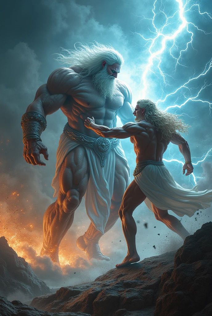draw a picture of the god of fire fighting with the god of the sea