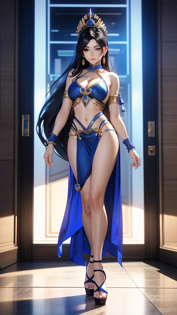 Long blue hair,hentail realism, shadowing,,character sheets, reference sheet, Standing painting, 8K, Super detail, 1080p, Women's HD,femele, 16k, A high resolution, Best quality, High quality, Anatomically correct, Masterpiece, ccurate, hyper HD,As graceful as a swan,unreal-engine, Ghibli-like colors, anime big breast, Standing painting, angle of view,battle armor,ssee-through,Lace skirt,Fluorescence