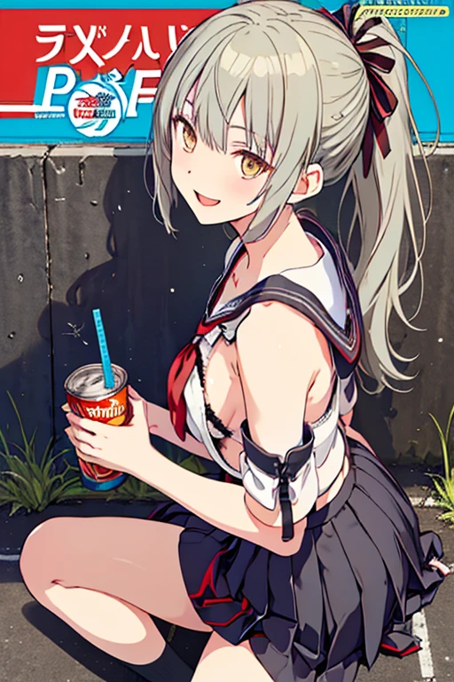 anime girl holding energy drink