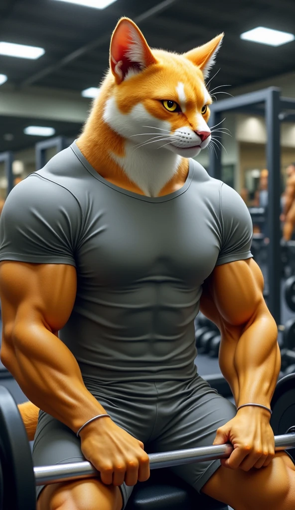 animal focus, no humans, cat, big eyes, animal, cat fitness, abs, muscular,