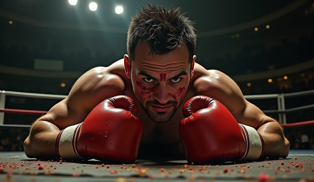 First person pov of a guy with boxing gloves on