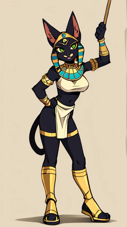 A Catwoman,Solitary,Completely naked,Fur on the body,Egyptian style,Egyptian cat god,bastet,Black Cat,Black hair,upright,Back,Bubble buttocks,Cat's Tail,Golden eyes,Half cat, half human