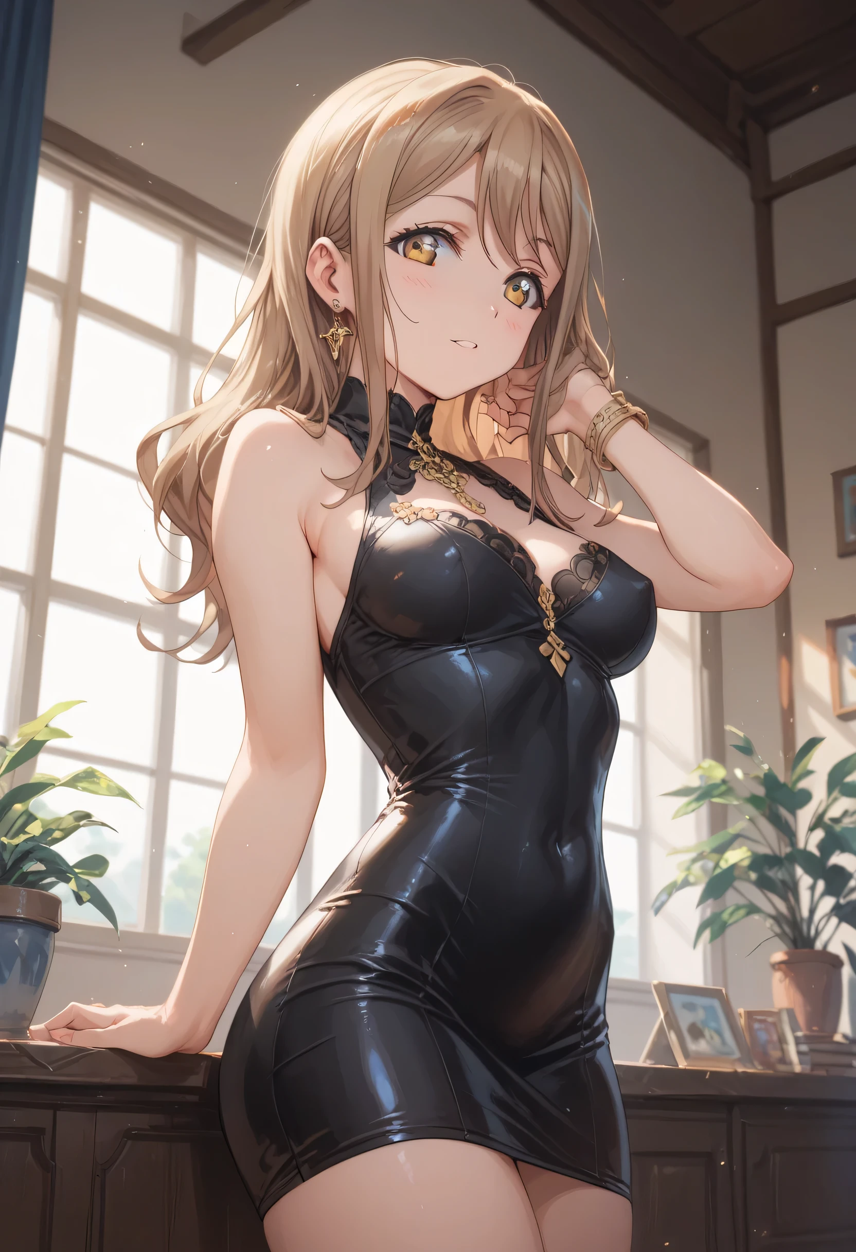 High image, Super Detail, High resolution, Anime, Manga, Illustration, Straddling the balance ball, Beautiful woman, Amorous expression, Seductive look, Seductive moist half-open lip, Flowing Layered Messy Half Up Braided Light Brown Ponytail Hairstyle, Sparkling gold eyes, Huge breasts, under the boobs, great proportion, perfectly proportions, slender, Full body
