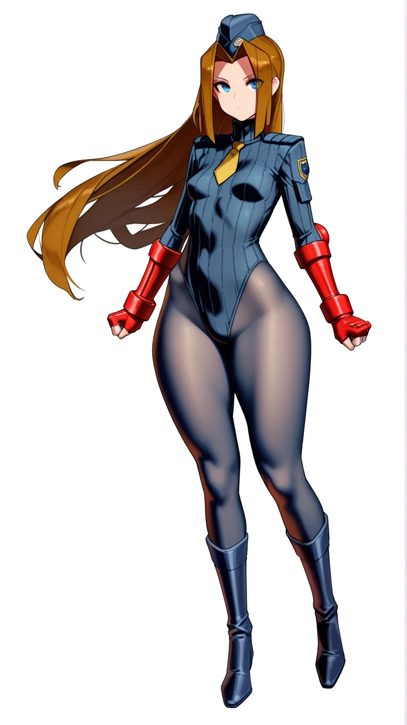 (masterpiece, Best Quality), intricate details, ologirl Cammy White de Street Fighter (standing full length, from head to toe by a wooden post.:1.2) iron necklace, arms behind the back, iron fists, shackles, tied, bouit, leverage, o ring, bondage sndfolded coves, closed mouth happy red cheeks, chain leash collar choker neck bell shackles wristbands bracers bracelets, Slit jaw