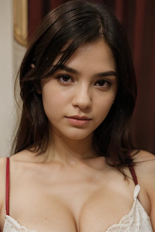 20 year old latina black hair light eyes full lips beautiful face , con un vestido en una fiesta