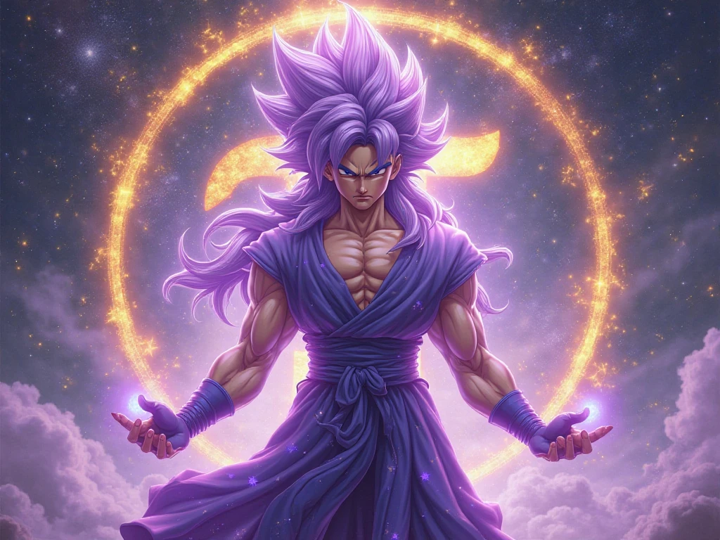 Humanoid kaiju with long spiky hair Muscular Man Male Straight Purple energy