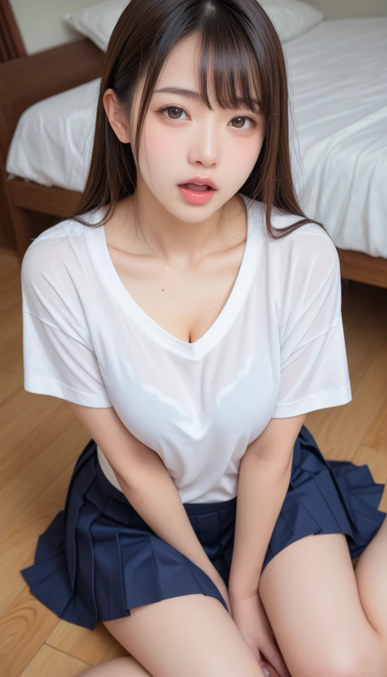 ((highest quality, 8K, masterpece :1.4)), highest real,Sharpness:1.3, Perfect Body Beauty:1.4,(pureerosface_v1:0.008), ((super real,best quality)),(soft lighting),super detailed face,top-quality,Detailed cute and beautiful face,facial hairs,Bangs that extend to the face,Bangs between the eyes,eye liner,Lush bust,fine eyes, (In-focus image,no blur)),(((alone girl))), (cute face:1.6), my sister,18years old,(huge breasts:1.8,beautiful areola,small areola),----((NSFW:1.6))----------((make eye contact with the audience)),((Composition from the avobe:1.2)),-----(Inside the hospital, bright room, Marble floors, white concrete walls,large windows, sunlight shines in),(Beautiful BROWN hair:1.2, long Hair:1.2,CUTE HAIR STYLE),-----(Embarrassed look:1.4,SHY expression:1.4),-----((lie on your back on the bed:1.6)),((spread legs:1.2)),(penis in pussy:1.2),((cum in pussy:1.4)),(close up pussy:1.4)),((close up face,upper body)),-----((Real nurse uniform,Off the shoulder, white nurse uniform, white nurse Skirt)),((wetlook white nurse uniform),