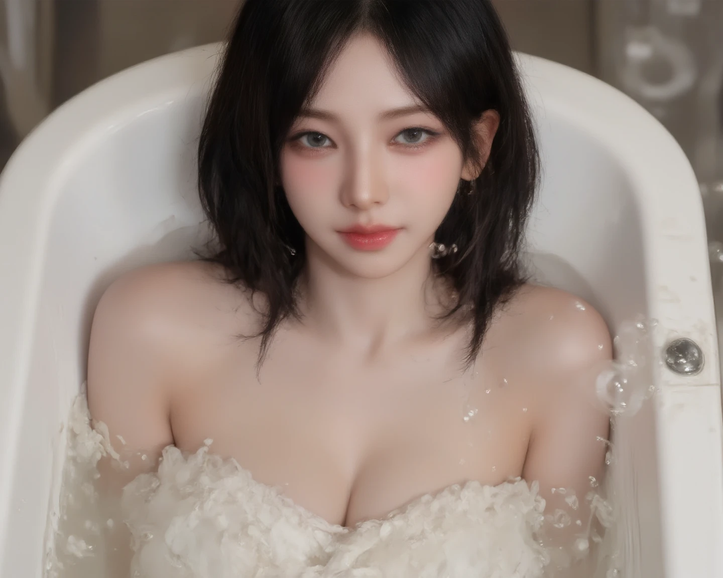 (Best quality, 8k, 32k, Masterpiece, UHD:1.2) "Generate a captivating artwork featuring a young Japanese girl model with short, sleek black hair styled in a chic bob haircut. Envision her bathed in dramatic cinematic lighting, creating an atmosphere of allure and mystery. Emphasize a romantic aesthetic vibe, showcasing the model in a poised and elegant pose that evokes a sense of intimacy and sophistication. Utilize warm and soft tones to enhance the romantic ambiance, and consider incorporating elements like flowing fabrics or flowers to add a touch of ethereal beauty. Capture the essence of romance and beauty through the model's expression, the play of light and shadows, and the overall aesthetic, creating a visually compelling and emotionally resonant piece." (perfect eyes), flawless skin, flawless face, cinematic, tight body, ((well-proportion female hands)), ((female hands with five digits))