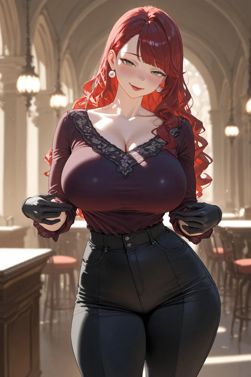 Vampire with huge breasts in a lace bra in the dark