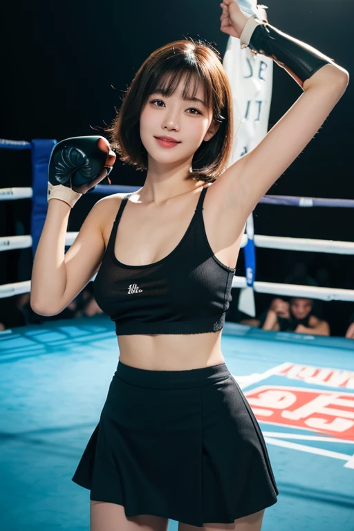 29-year-old、((Kickboxing))、(((1 person)))、((Sportswear:1.3))、((Stadium))、Super cute、Dynamic Movement、smile、Beautiful breasts、Full Body Lesbian、indoor、((Excellent style))、((Healthy Body))、((Medium hairstyles)) 、Japanese women、Photorealistic、Beautiful attention to detail、Hyperrealism、High Contrast、Ultra HD、Realistic skin texture、Best image quality、Highest quality、Ultra-high resolution、The finer details、With great care,Thin, See through))Tight-fitting underwear with straps,
