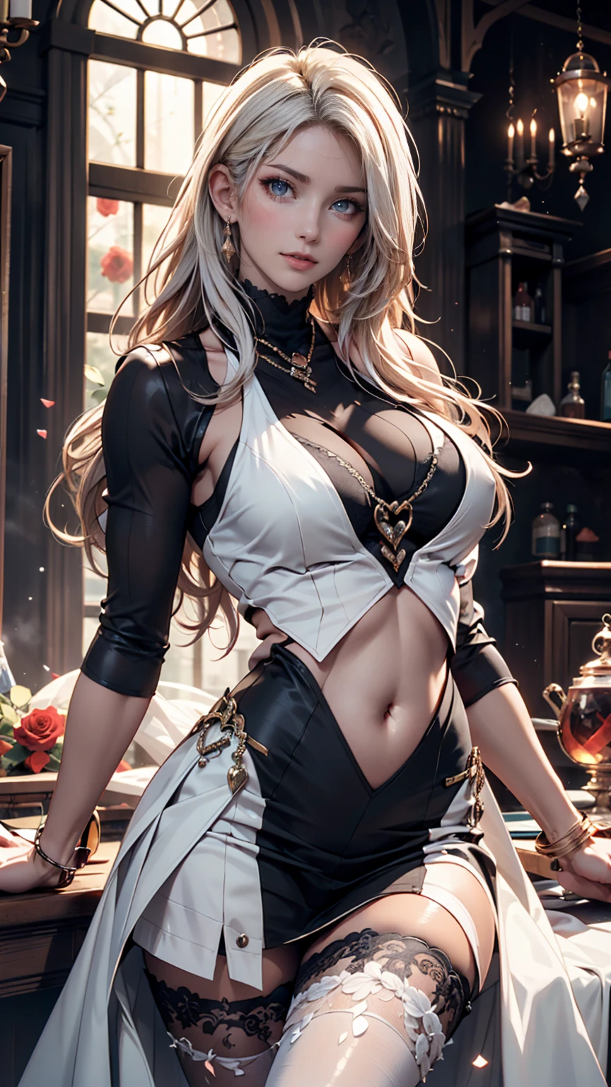 (RAW photo, best quality, ultra high quality, best detail, full body picture), Cute girl with blond hair, lora_Emma, (ponytail blond hair), (hair over one eye), (empty field background), very dark eyeliner, jinxlol, happy smile, gorgeous face , super cute, healthy face, (puffy cheeks), 21 years old , young looking, hyper detailed face, detailed skin, heavy dark eyeliner, (enormous super sized breast), (very thin waist, very slender, very skinny), (((shiny ultra glossy skin white bodysuit with lotus pattern))), (((low rise shiny ultra glossy skin white pants))), LowriseXL, perfecteyes eyes, ((wet skin, oily skin)), (((model pose))), ((shiny ultra glossy white arm sleeves)), (((cleavage))), ((bare shoulders)), ((fur sleeves)), ((fur collar)), ((fur cuffs)), ((exposed navel)), ((white and golden belt)), hand in panties